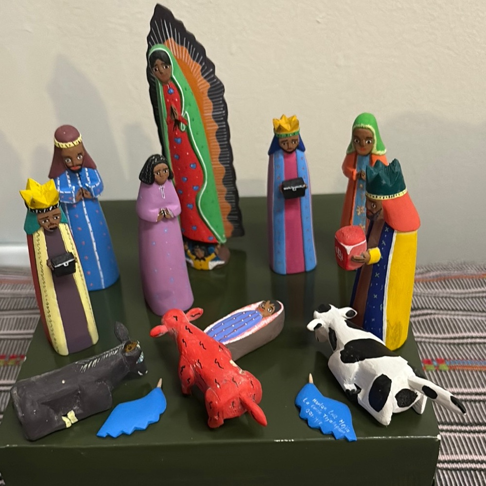 Colorful Nativity Figurine Set Mexican folk art